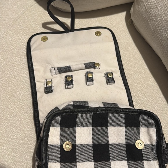Hanging Travel Makeup and Toiletry Bag in Black and White Checkered Print - Picture 5 of 5